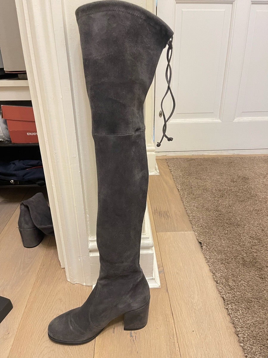 STUART WEITZMAN Charcoal Suede Tieland Over The Knee Boots UK EU