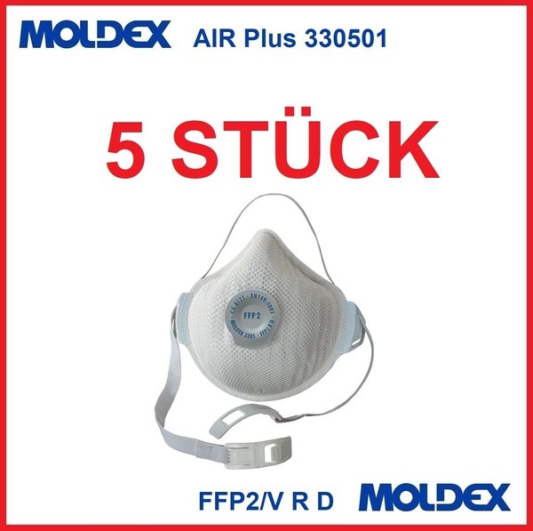 5 StÜCk Moldex Atemschutzmaske Air Plus 330501 FFP2/V R D Mit Klimaventil-image