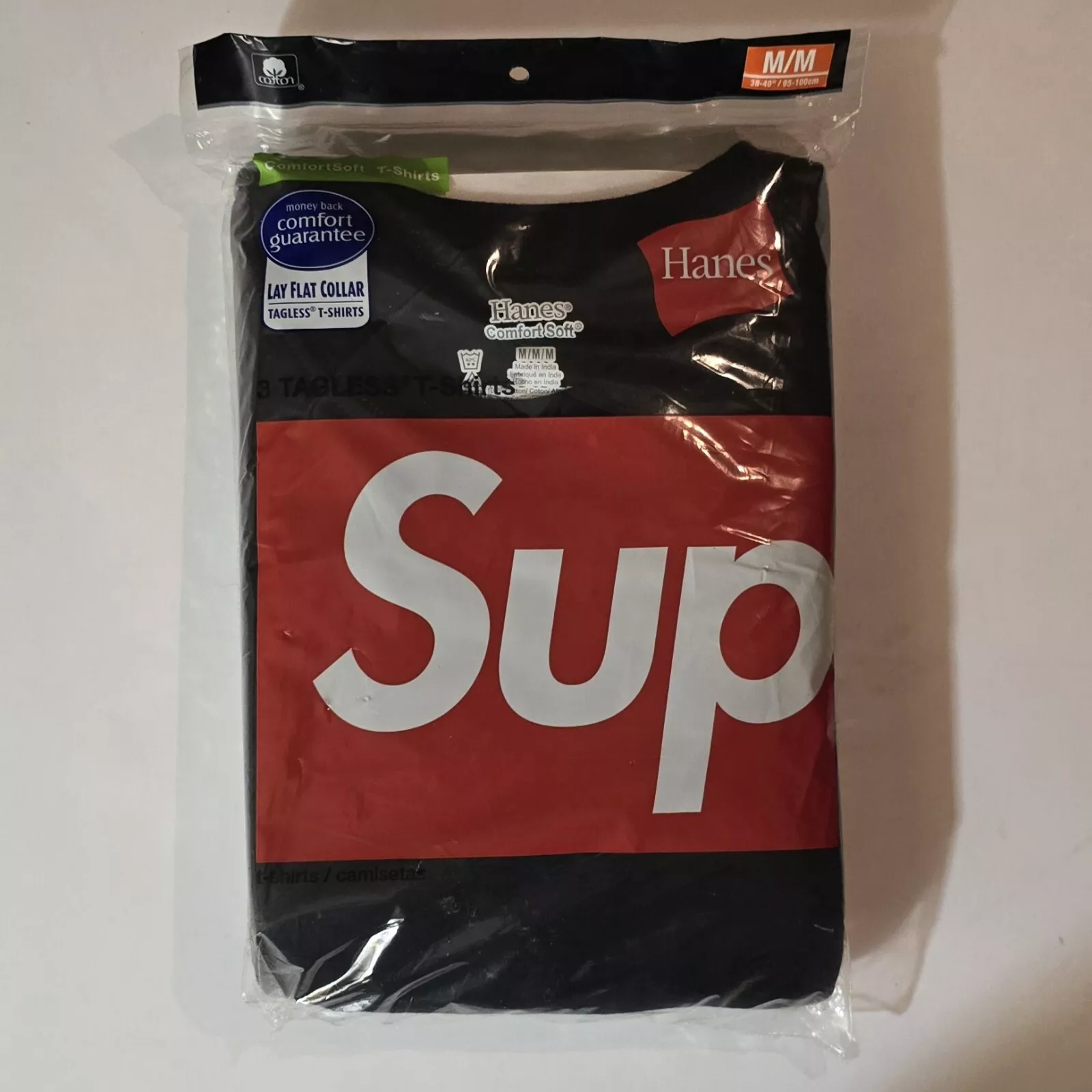 Supreme x Hanes   T shirts sans étiquette   Lot de 3 noirs   Medium