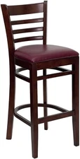 Mahogany Wood Finished Ladder Back Restaurant Bar Stool with Burgundy Vinyl Seat