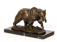 Bronzeskulptur Grizzly BäR Fisch Bronze Bronzefigur Skulptur Antik-Stil