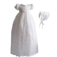 Baby Girls Floral Lace Empire Waist Organza Long Christening Gown Baptism Dre...