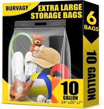 10 Gallon Jumbo Storage Bags, Large Plastic Storage Bags Pack of 6 10 Gallon