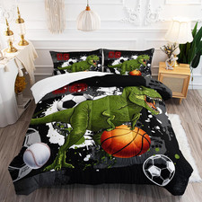 Boys Dinosaur Comforter Set Twin Dinosaur Bedding Set,Sport Basketball Soccer Ba