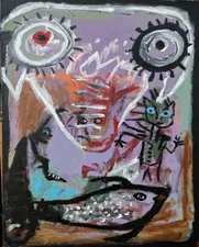 Magic, Surreal Animal painting in Art Brut, Outsider, Mexican Folk Art style