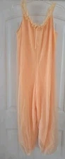 Vtg Lisette By Al Sterling 2 Layer Chiffon Overlay Nightwear JUMPSUIT Peach M