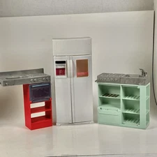 Vtg 1994 BARBIE Side by Side Toy Refrigerator White w/Stove & Sink Accessories