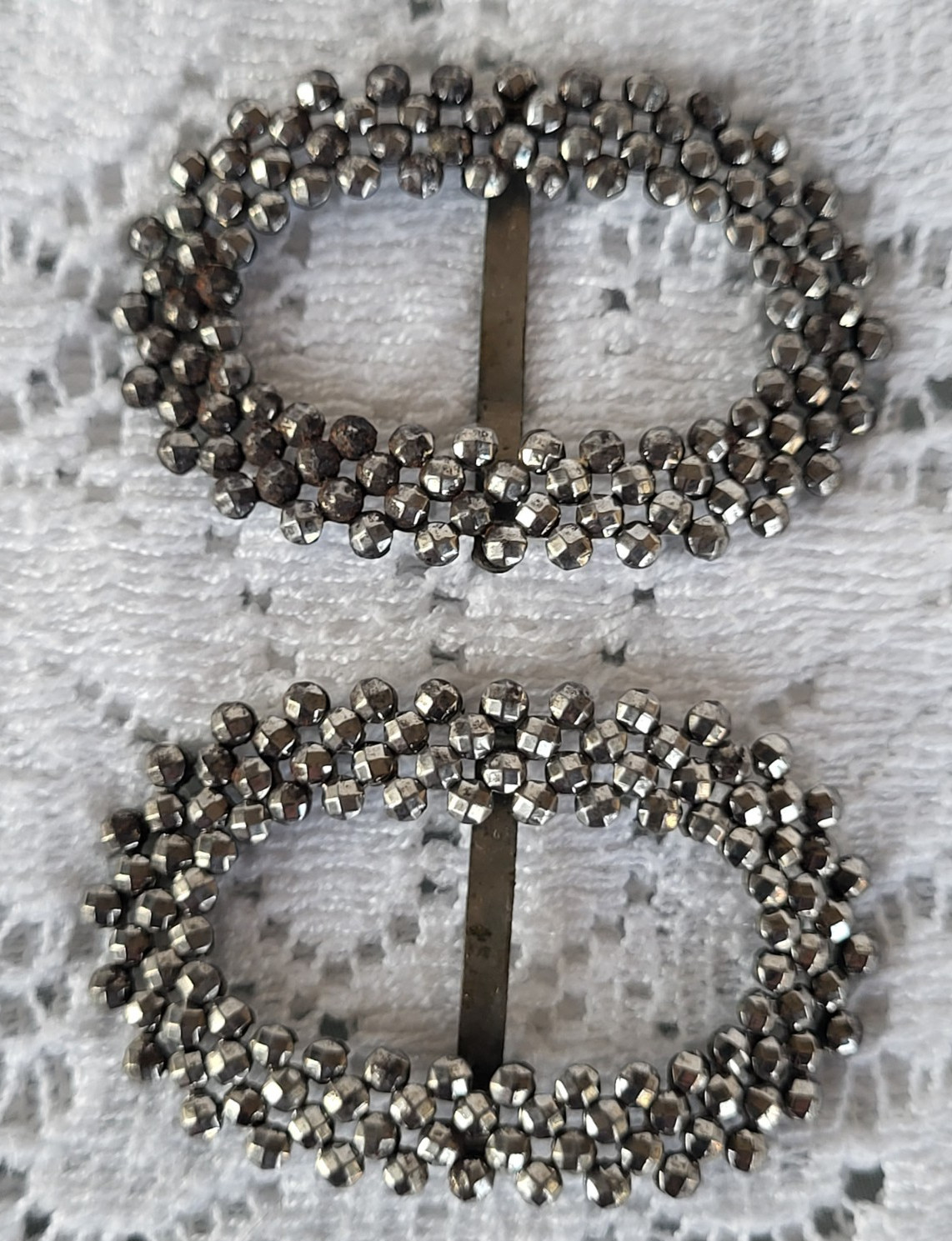 Pair Of Oval Antique Cut Steel Shoe Buckles 2"