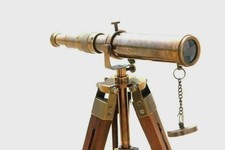 Decorative Antique Brass Telescope with Wooden Stand Classic Nautical Theme De