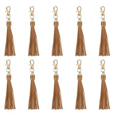 10pcs Leather Tassels, 6" Keychain Tassel with Lobster Swivel Grey Coffee