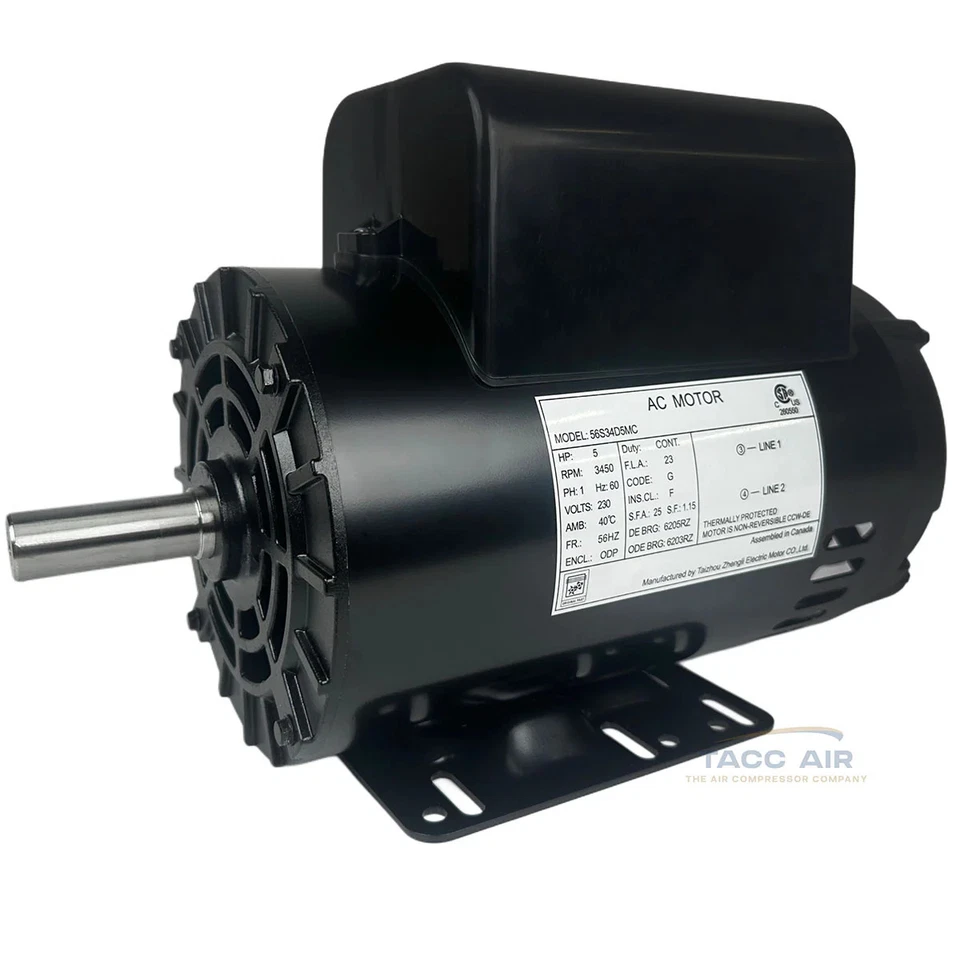Motor eléctrico compresor de aire de 5 HP 3450 RPM 230V 1 fase 56HZ marco eje de 7/8" Foto 2 de 4