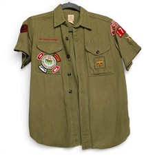 Boy Scouts of America Official Shirt Youth Olive Green Good Vintage Patches 1964