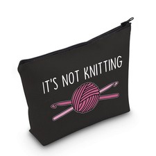 It's Not Knitting Crochet Lovers Cosmetic Bag Crochet Hook Gift Pouch Black