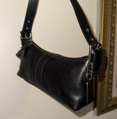 ショルダーバッグ Coach Hampton Demi Baguette Shoulder Bag Coach Vintage Black Leather Hampton Demi Baguette Hobo Satchel Bag