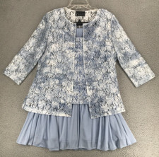 Alex Evenings Formal 3 pc Skirt Suit Size L Sequined Lace Blue Skirt Size XLP