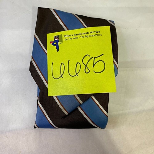 #6685 Wemlon by Wembley Blue and Black Striped Mens Necktie, Tie - Picture 6 of 6