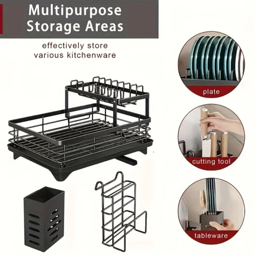 2 Tier Dish Drying Rack Drainer Racks with Tray, Cup Utensil Holder for Kitchen - Picture 5 of 8