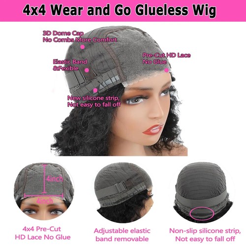 Glueless Human Hair Ready to Go Wear Wigs Short Curly Lace Front Wigs Preplucked - Picture 11 of 17