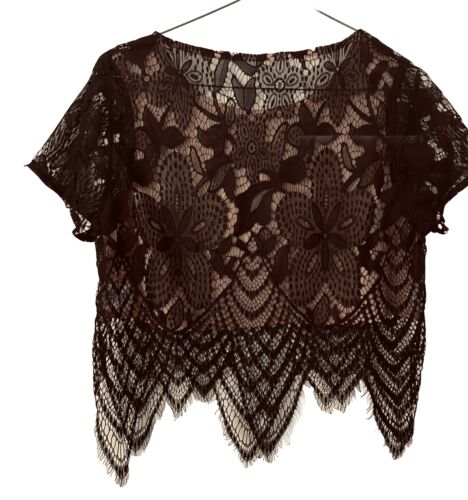 TOBI Black Lace Beige Underlined Top and Mini Skirt Set Women Bodycon Medium New - Picture 5 of 10