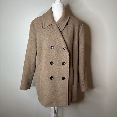 CALVIN KLEIN Wool Blend Pea Coat Double Breasted Spread Collar Beige Oat  Size 0X