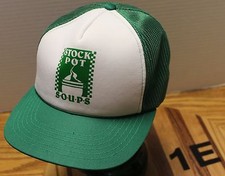 VINTAGE STOCK POT SOUPS TRUCKERS STYLE SNAPBACK MESH BACK HAT GREEN/WHITE VGC 1E