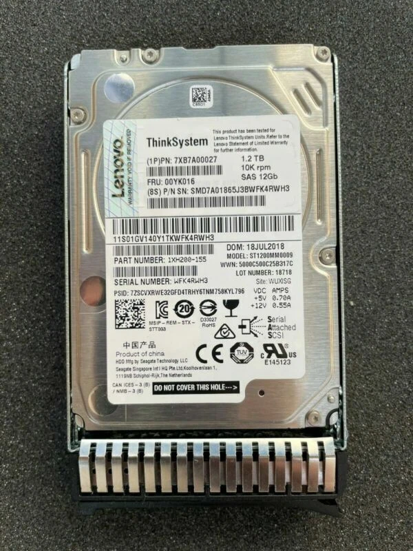 00YK016 Lenovo ThinkSystem 1.2TB 10K SAS 2.5in HDD 7XB7A00027 - Image 2 of 3