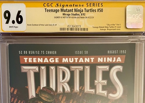 TMNT #50 CGC SS 9.6 FIRMADO BOCETO Eastman Mirage Teenage Mutant Ninja Turtles - Imagen 2 de 3