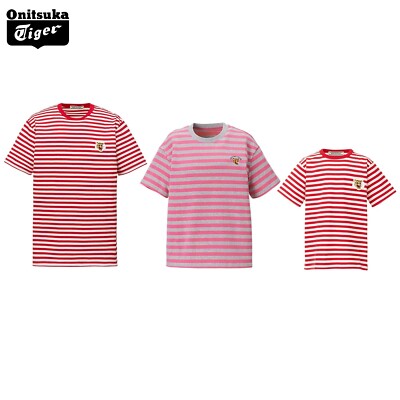 Onitsuka Tiger SHORT SLEEVED TEE Cotton Horizontal Stripes Embroidery JAPAN NEW
