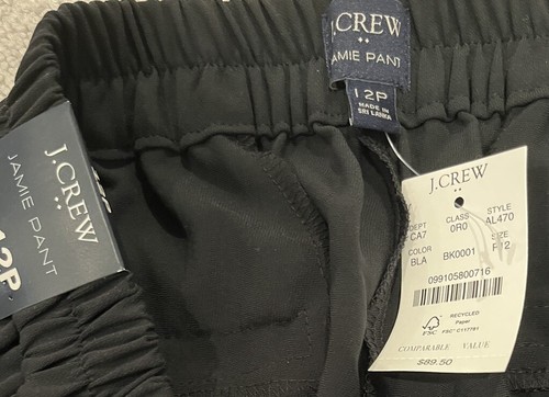 J. Crew Women’s Size 12p Black Jamie Pant Elastic Waist Crop Tapered Pants New - Picture 2 of 4