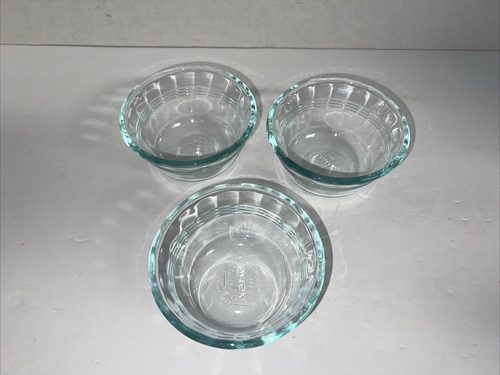3 Vintage Pyrex 6oz 463 Custard Cups Ramekin Clear Glass Scalloped Edge ...