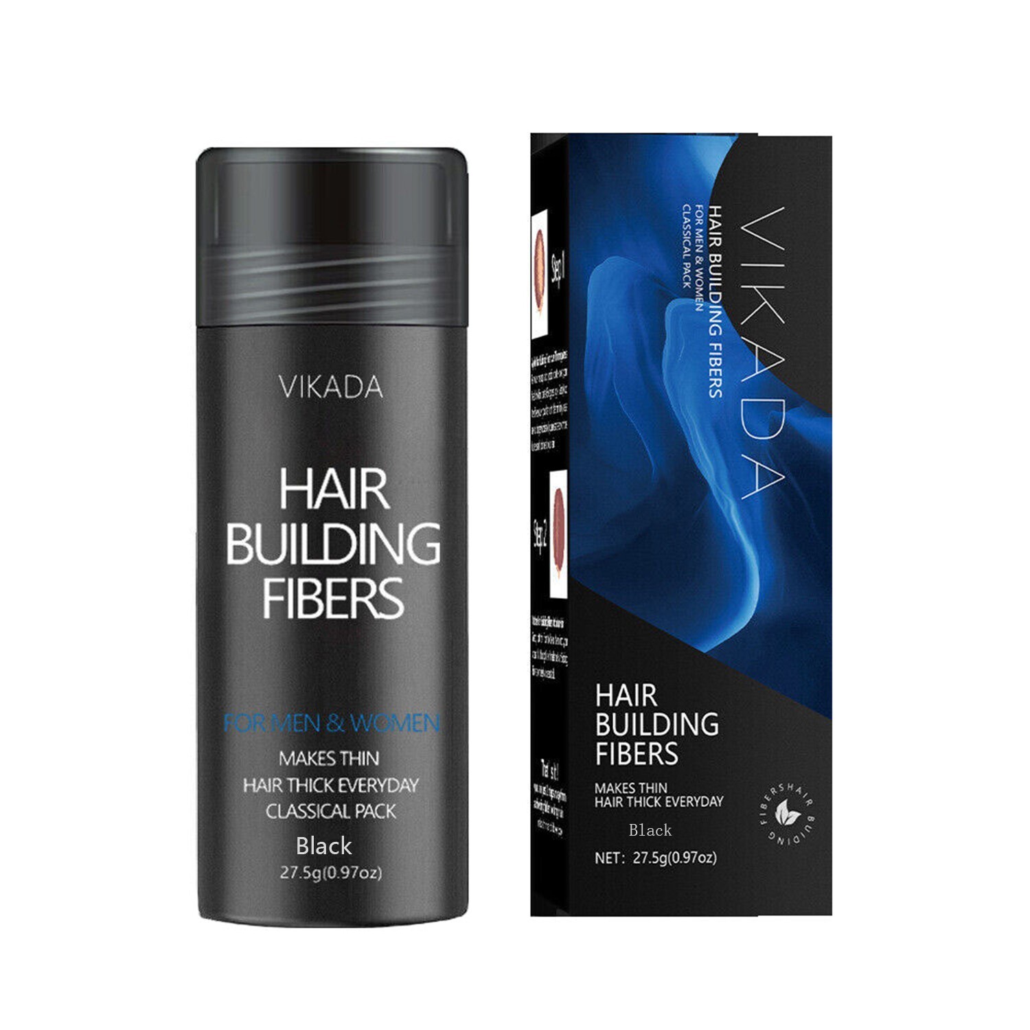 VIKADA Hair Fibers Keratin Powder Hair Building Hair Fibers Black 1 Bottle 27.5g