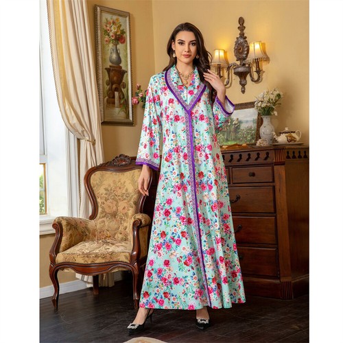 Muslim Women Abaya Long Sleeve Dress Dubai Islamic Party Robes Robe Evening - Picture 64 of 107