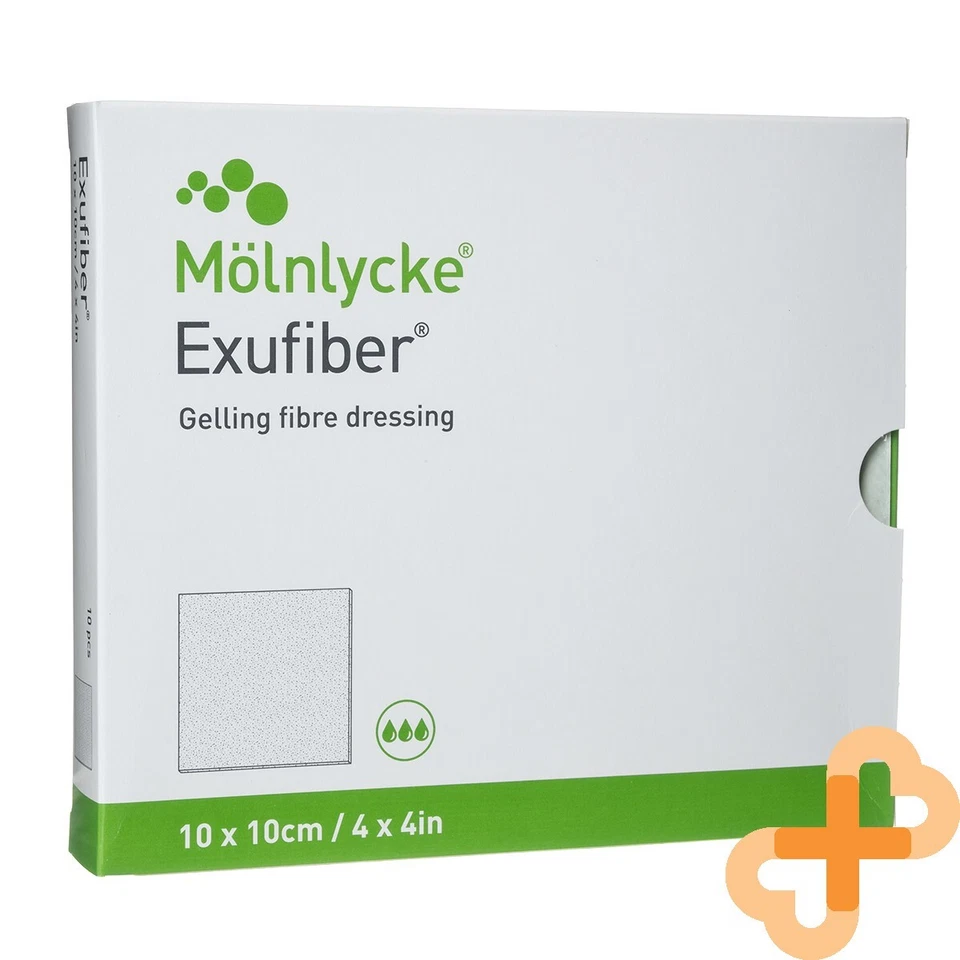MOLNLYCKE Mhc Exufiber Gel Bandage 10 X 10 CM 10 Stück Sterile Wund Heilend Pflege Verband