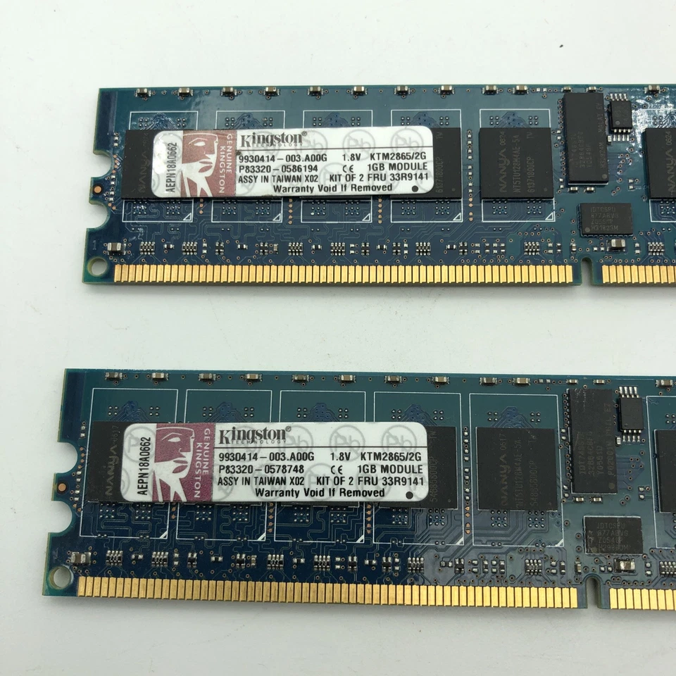 2GB SET KINGSTON 1GB x2 PC2 3200 DDR2 400 ECC REG SERVER MEMORY CL3 fru 33R9141 - Image 2 of 4