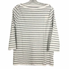 A New Day T-Shirt Women Sz Medium Boat Neck 3/4 Sleeve Cotton Modal White Stripe