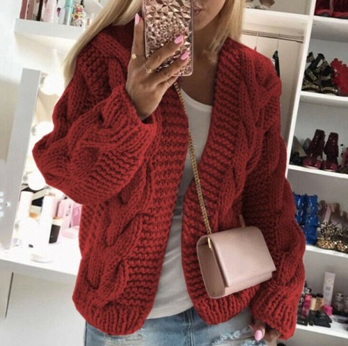 Women's Chunky Knit Open Front Soild Color Cardigan Sweaters Loose Outwear Coat - Picture 10 of 12