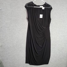 Calvin Klein Women Dress Large Black Midi Bodycon Faux Wrap Mesh Sleeve NWT