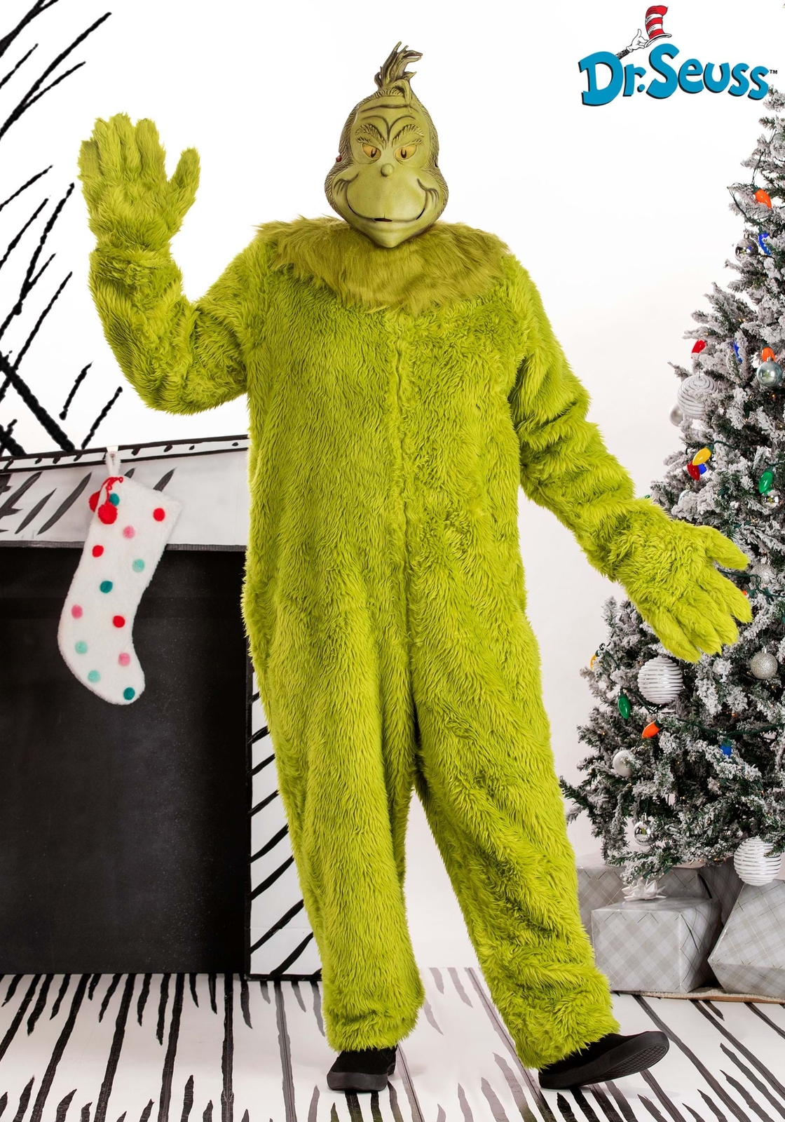 The Grinch Adult Plus Size Deluxe Jumpsuit with Latex Mask