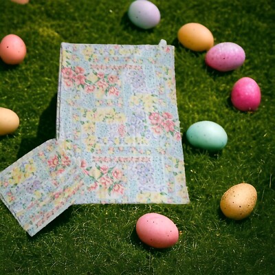 vtg table cloth & 6 piece napkin set floral pastel garden party 81 x 60'' Easter 