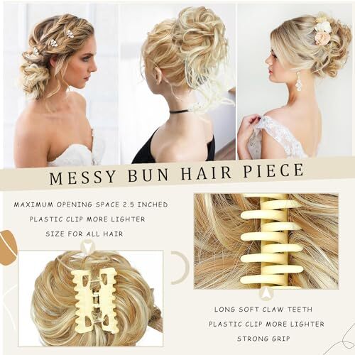 Messy Bun Hair Piece Claw Clip Synthetic Chignon Tousled Updo with Blonde Mixed - Photo 4/7