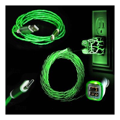LED Light Up Charging Charger Cable USB Data Cord iPhone Android Type C Phone
