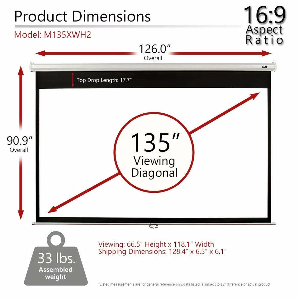 135-INCH 16:9 Pull Down Manual Projector Screen AUTO LOCK Home Theater Ultra HD - Image 4 of 4