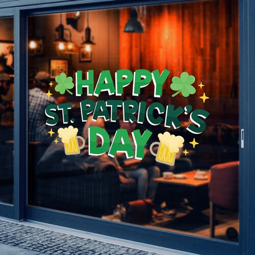 Happy St Patricks Day Beer Glasses Window Removable Cling Vinyl - Picture 1 of 3