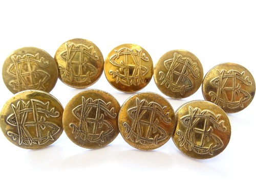 SET OF 9 ANTIQUE SKE INITIALS HUNT / LIVERY 1 PIECE BRASS BUTTONS 20mm - Picture 3 of 4
