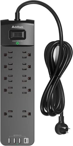 Power Strip - Addtam Surge Protector with 10 Outlets and 4 USB Ports, 6 Feet Ext