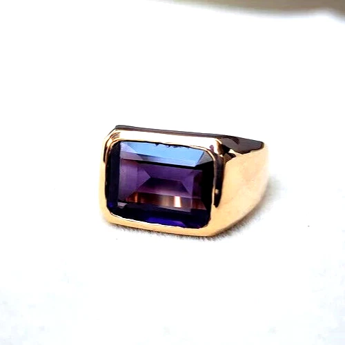 Anillo para hombre talla 9 de plata de ley 925 chapado en oro amatista púrpura natural Foto 2 de 4