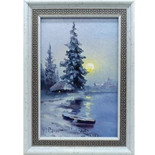 original oil painting framed landscape art rural landscape winter landscape 4x6
