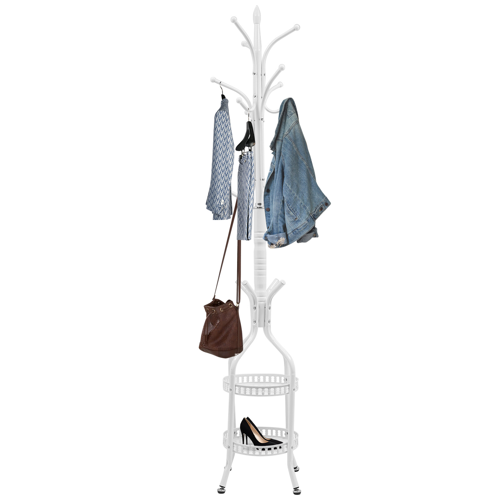 Iron Coat Rack Stand with Hanging Rod - Free Standing Garment Hanger