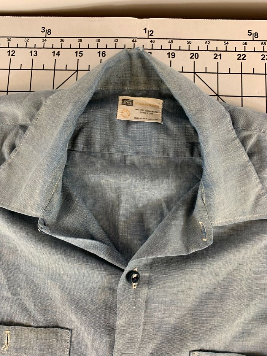 Vintage 60s Distressed Faded Worn Chambray Sears Denim Blue Vintage 60s Distressed Faded Worn Chambray Sears Denim Blue