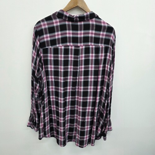 Terra & Sky Womens Long Sleeve Plaid Flannel Button Shirt Plus 3X Pink Black - Bild 2 von 12